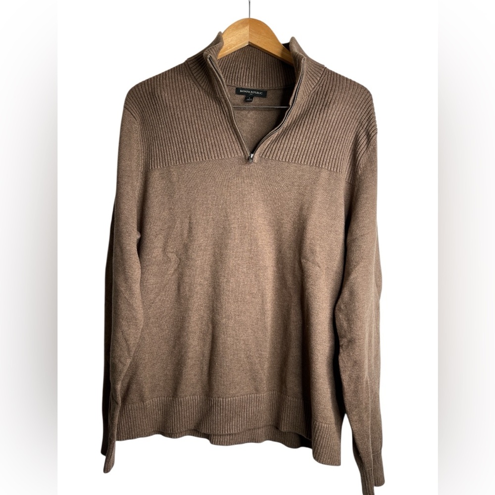 Banana Republic Brown Zip-Up Sweater – Ribbed Detailing & Elbow Patches